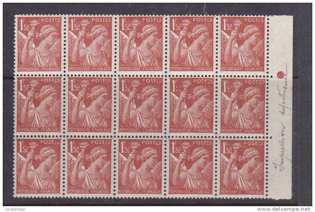 FRANCE N° 652 1F50 TYPE IRIS ROUGE BRUN IMPRESSION DEFECTUEUSE DIVERSES VARIETES BLOC DE 15 NEUF SANS CHARNIERE - Nuovi