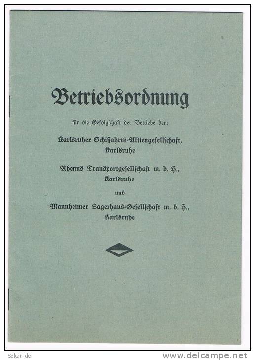 Betriebsordnung 1934 Karlsruhe Schifffahrts-Aktiengesellschaft, Rhenbus Transportgesellschaft, Mannheimer Lagerhaus - Décrets & Lois