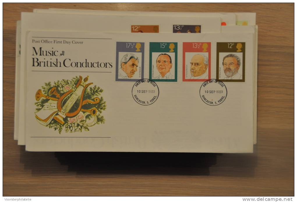 5 + GREAT BRITAIN  FDC 1980 MUSIC MUZIEK MUSIQUE CONDUCTORS - 1981-1990 Dezimalausgaben