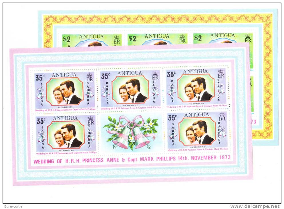 Barbuda 1973 Wedding Of Princess Anne Omnibus Overprinted Sheet Of 5 MNH - Barbuda (...-1981)