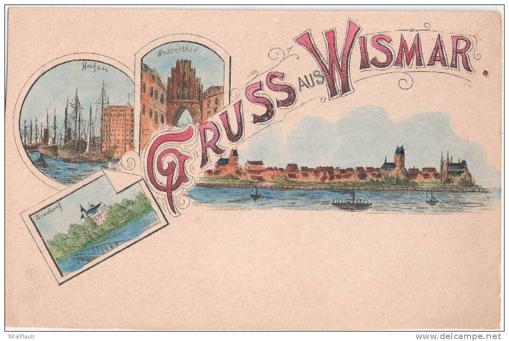 Wismar Color Litho Gesamt Hafen Wasserthor Wendorf Ungelaufen TOP-Erhaltung - Wismar