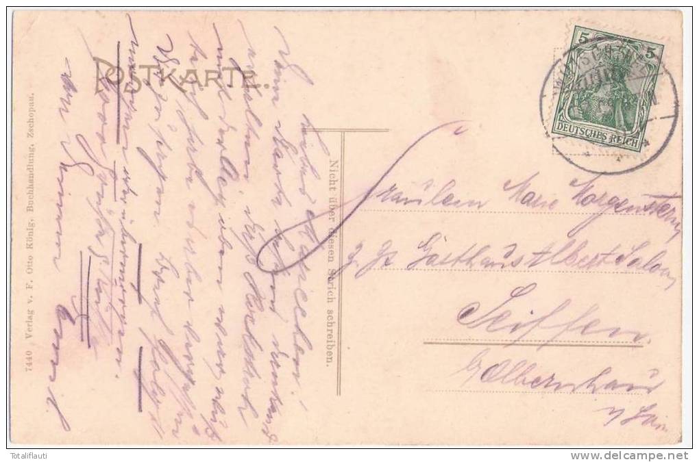 Gruß Aus Dem Wilischthal Amtsberg Alte Kuhschnappe Wappen Color 20.7.1908 Gelaufen - Zschopau