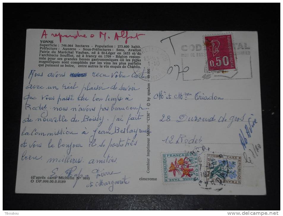 FRANCE TAXE YT 99 ET 100 - FLORE FLEUR MYOSOTIS ANCOLIE - CACHET ROND RODEZ RP AVEYRON - FLAMME CRETEIL VAL DE MARNE - - 1960-.... Brieven & Documenten