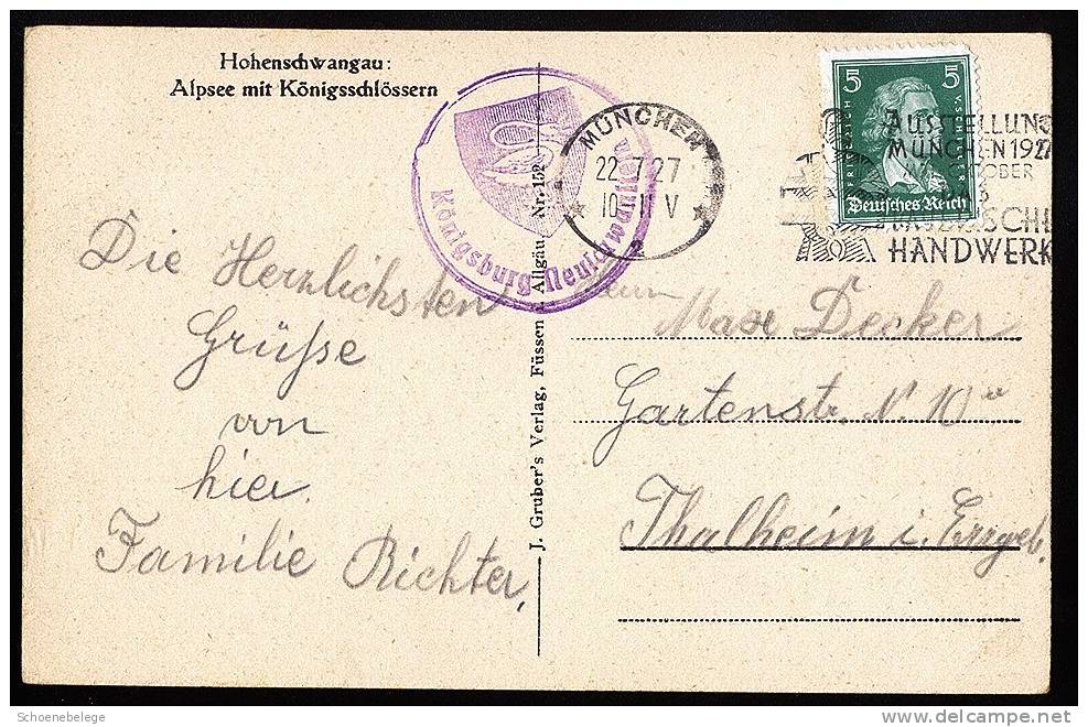 A1495) DR Karte Von Burg Neuschwanstein Von München 22.7.1927 Mit Burgstempel - Briefe U. Dokumente