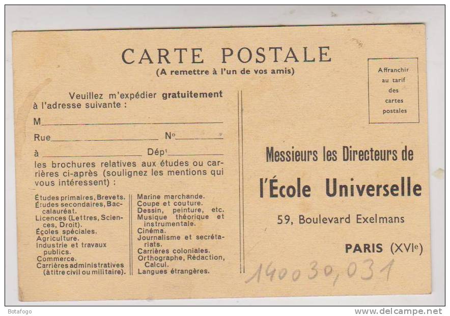 CPA PARIS ECOLE UNIVERSELLE (pub Au Dos) - Enseignement, Ecoles Et Universités