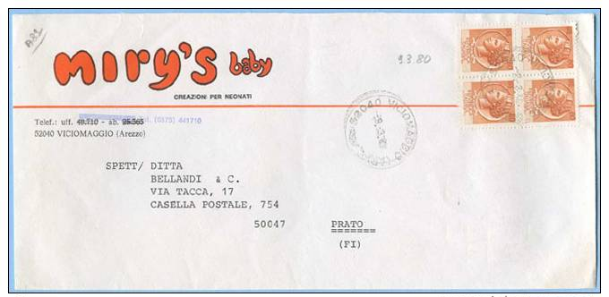 1980 SIRACUSANA L. 80 QUARTINA ISOLATA BUSTA PUBBL. 9.3.80 TARIFFA LETTERA 2° PORTO OTTIMA QUALITÀ (A81) - 1971-80: Storia Postale