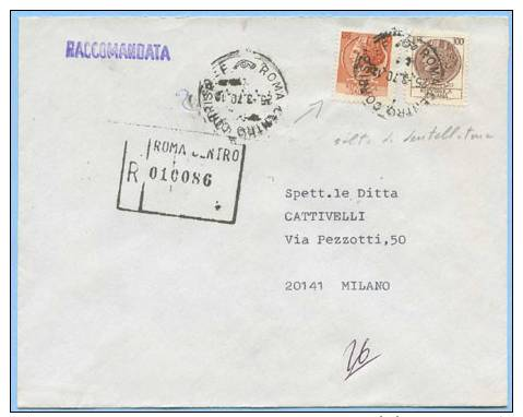 1970 SIRACUSANA L.80 VARIETÀ PIU’ ALTO PER SALTO DENTELLATURA IN BASSO RARO SU BUSTA 25.3.70 (5064)   - 1961-70: Storia Postale