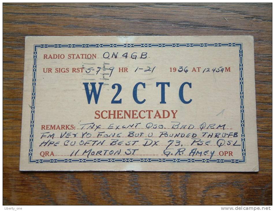 W2CTC Schenectady ( U.S.A.) / Anno 1936 ( Zie Foto Voor Details ) - Radio Amateur