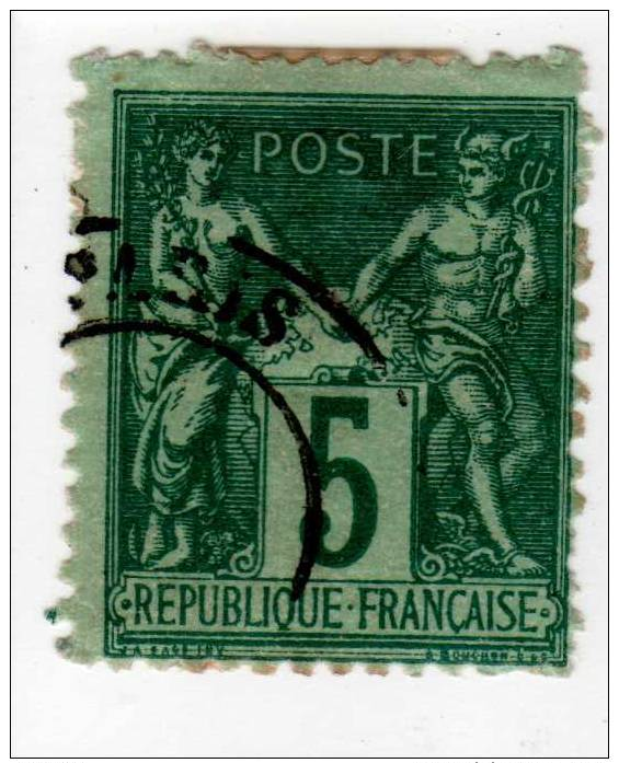 YT75 (Dallay 74) Sage IIA - 5c Vert - CAD Paris - Variété Faux ? - 1876-1898 Sage (Type II)