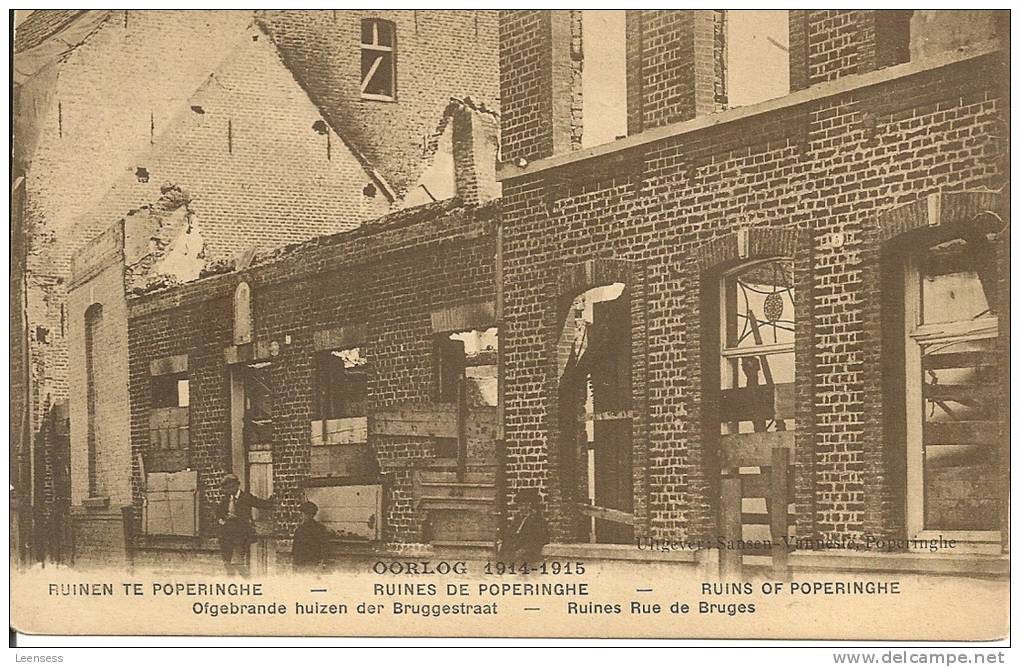 Poperinghe, Poperinge, Ruines De Poperinghe. Opgebrande Huizen Der Bruggestraat. - Poperinge