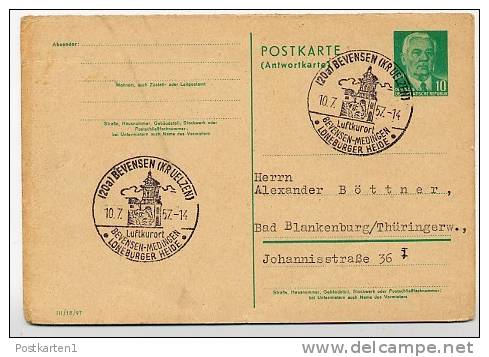 KLOSTER MEDINGEN Bevensen Niedersachsen 1957 Auf DDR P70 IA Antwort-Postkarte DV III/18/97 - Klöster