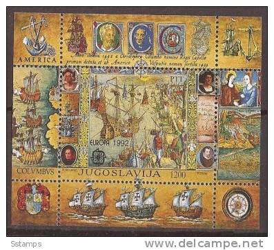 1992 X  2536-BLOK 41  JUGOSLAVIJA EUROPA CEPT CHRISTPH KOLUMBUS AMERIKA NAVI - Blocks & Sheetlets