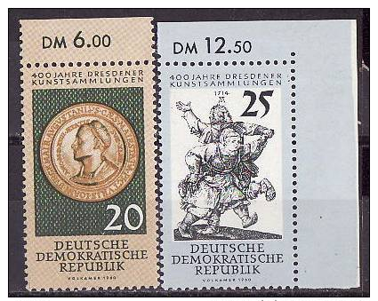 28-147  // DDR - 1960 250 Jahre Dresdener Kunstsammlung   Mi 791/92 ** Randsatz - Ungebraucht