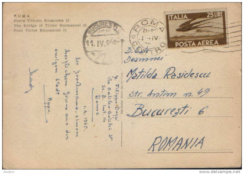 Italy-Postcard 1949-Roma-The Bridge Of Victor Emmanuel II-2/scans - Brücken