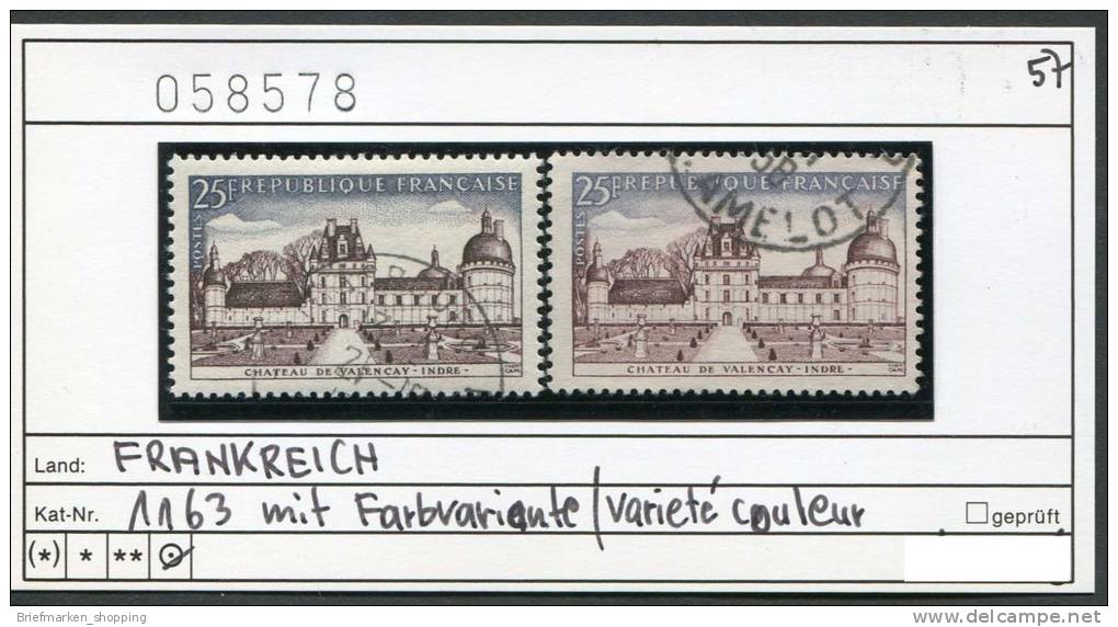 Frankreich 1957 - France 1957 - Francia 1957 - Frankrijk 1957 -  Michel 1163 Normal + Varieté - Oo Oblit. Used Gebruikt - Gebraucht