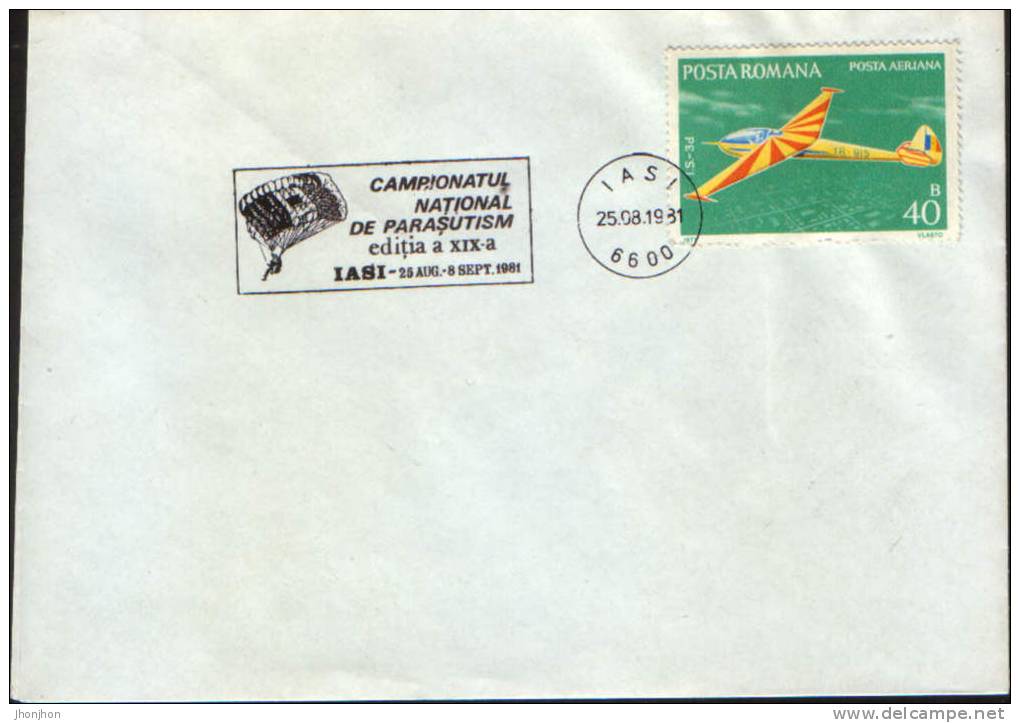 Romania-Envelope Occasionally 1981-National Championship Parachute Jumping XIX Edition - Parachutting