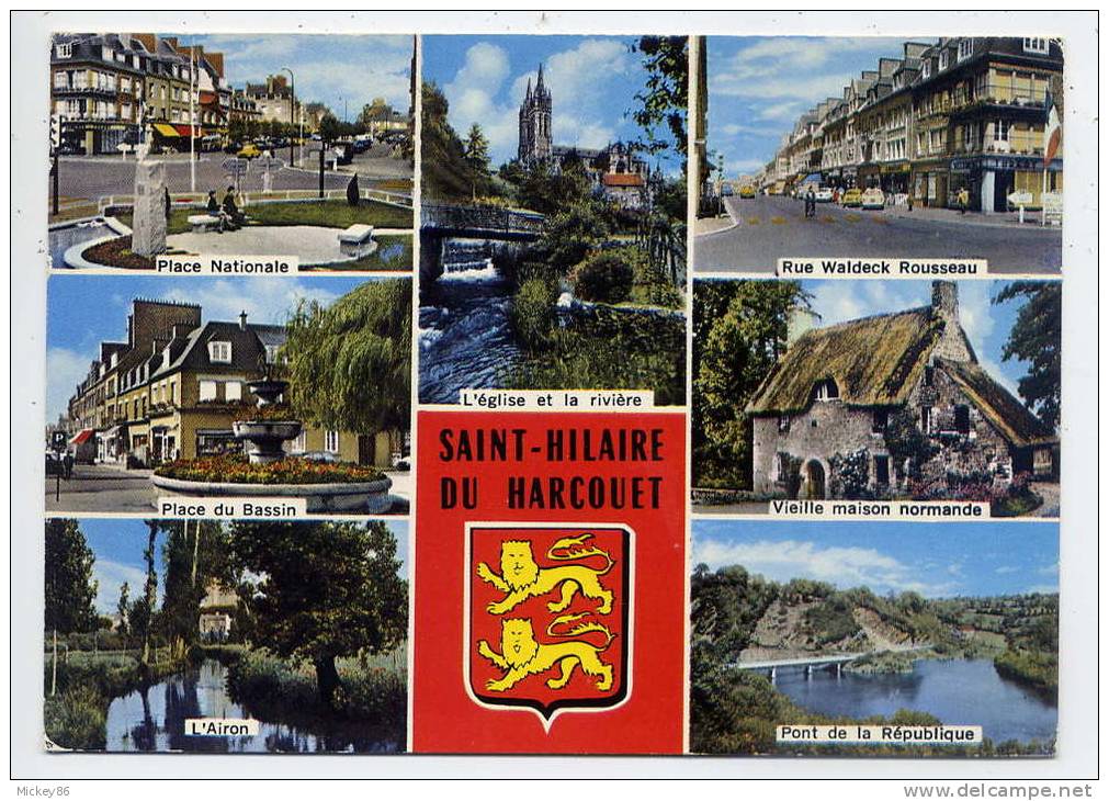 St HILAIRE DU HARCOUET--Vues Diverses--rues,place,église,blason,cpm N°103 éd Artaud--flamme Marchés,rivières,accueil - Saint Hilaire Du Harcouet