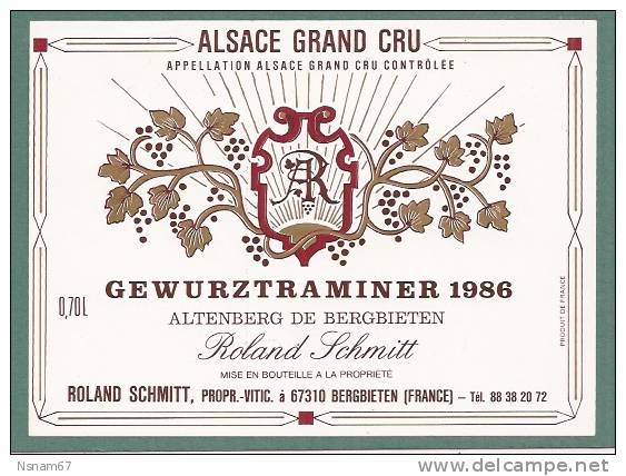 P553 - Vin Alsace Grand Cru GEWURZTRAMINER 1986 - ALTENBERG De BERGBIETEN - - Gewurztraminer