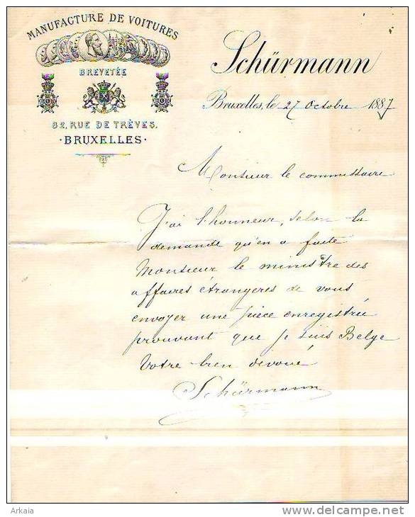 Bruxelles - 1887 - Schürmann - Manufacture De Voitures - Automovilismo