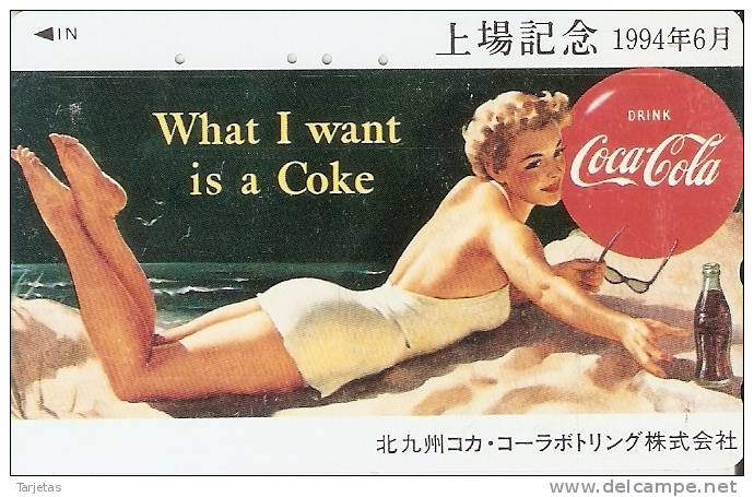 TARJETA DE JAPON DE COCA-COLA (COKE) CHICA EN BIKINI EN LA PLAYA - Publicidad