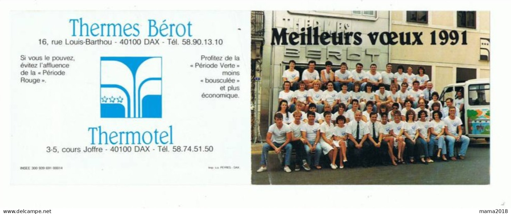 Calendrier     Meilleurs Voeux   1991      Thermes  BEROT 12 Cm X 9cm Fermé - Formato Piccolo : 1991-00