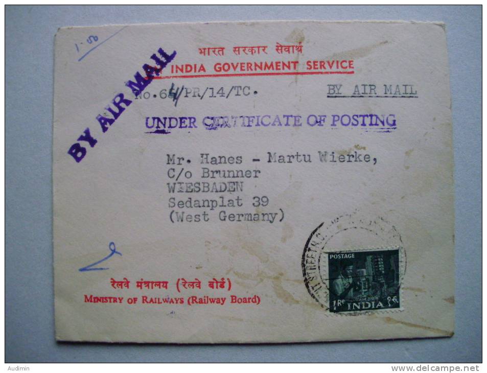 Indien 250 Auf Luftpostbrief Vom Eisenbahnministerium - Corréo Aéreo