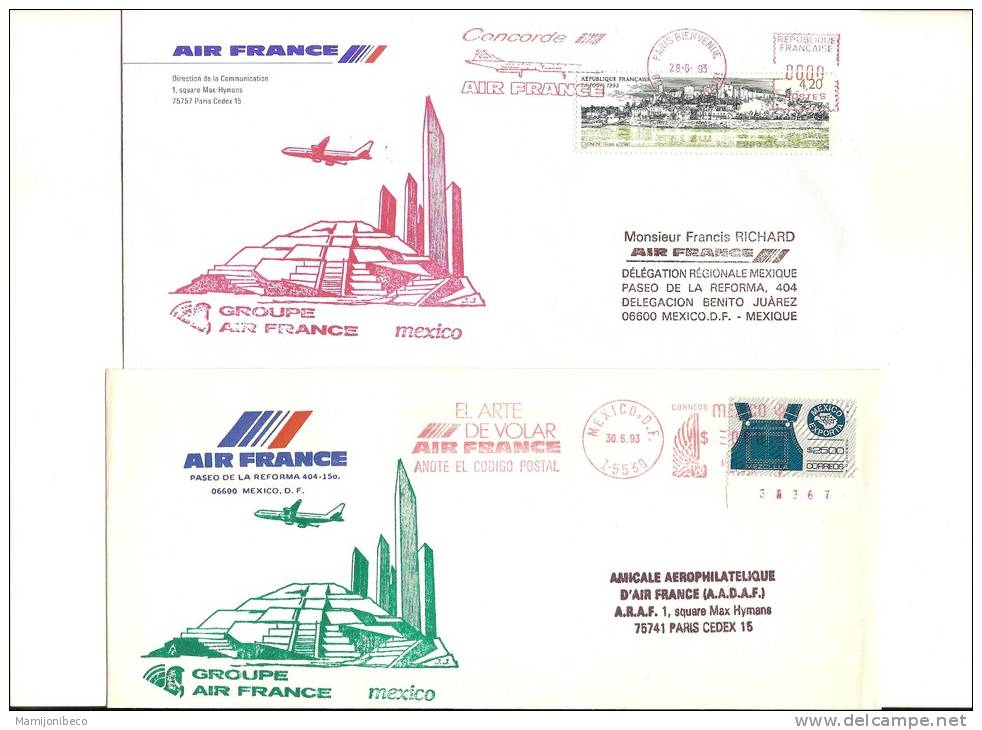 AIR FRANCE A 340 Mise En Ligne Sur Paris Mexico Et Retour Juin 1993 Tirage Limité à 51 - Primi Voli