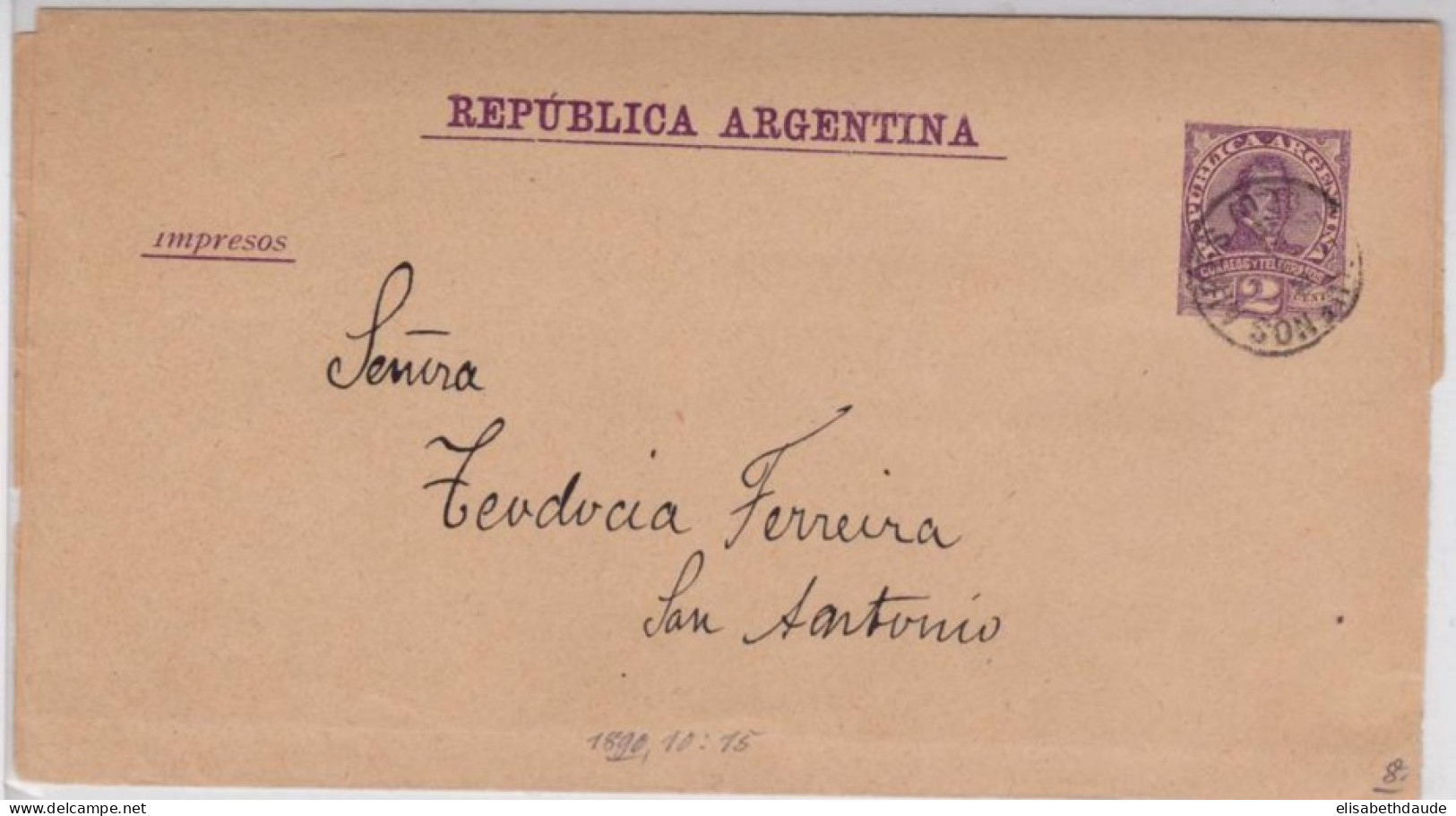 ARGENTINA - 1890 - BANDE JOURNAL De BUENOS AIRES Pour SAN ANTONIO - Interi Postali