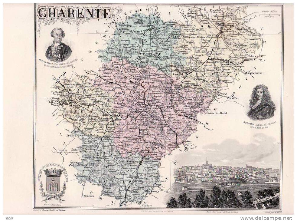 CHARENTE  16 CARTE GEOGRAPHIQUE MIGEON  1 / 500000  Portraits Montalembert La Quintinie & Angoulème - Geographical Maps