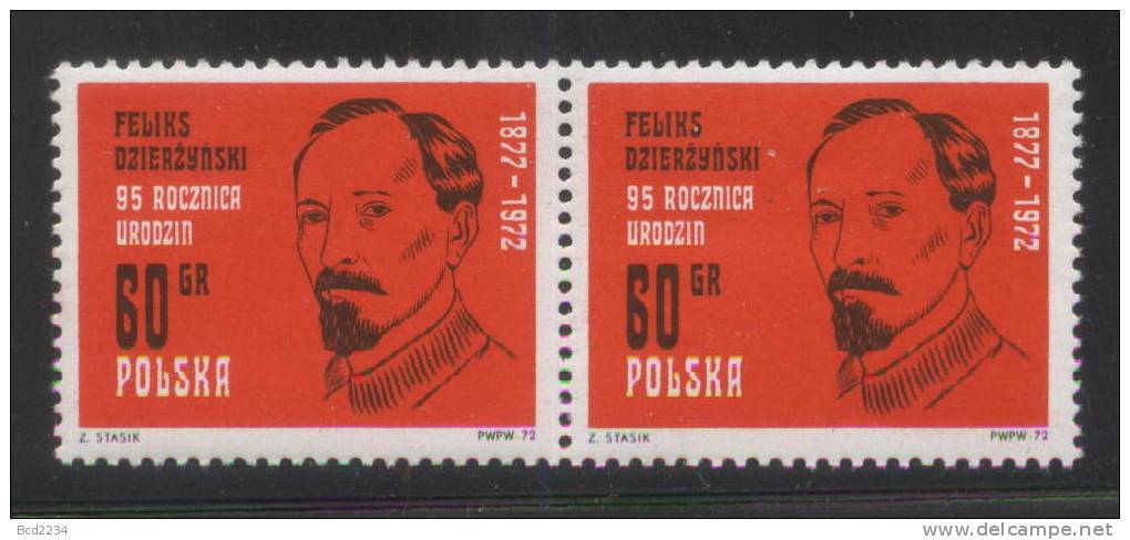 POLAND 1972 95TH BIRTH ANNIV FELIKS DZIERZYNSKI PAIR NHM Russia Communist Revolutionary Founder Bolshevik Secret Police - Police - Gendarmerie
