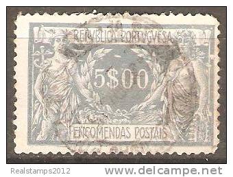 PORTUGAL (ENCOMENDAS POSTAIS) - 1920-1922, Comércio E Indústria. Pap. Lustrado  5$00  Cinz. Azul  (o)  MUNDIFIL  Nº 16 - Gebruikt