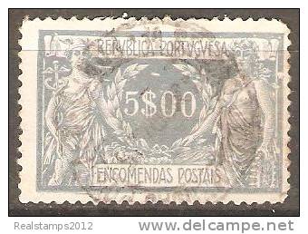 PORTUGAL (ENCOMENDAS POSTAIS) - 1920-1922, Comércio E Indústria. Pap. Lustrado  5$00  Cinz. Azul  (o)  MUNDIFIL  Nº 16 - Gebraucht