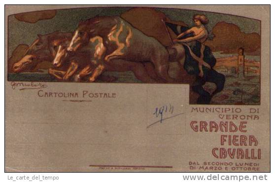 Cartolina GRANDE FIERA CAVALLI Municipio VERONA Ill.Miolato 1914 - Ausstellungen