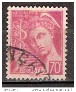 Timbre France Y&T N° 416 (3) Obl.  Type Mercure.  70 C. Lilas-rose. Cote 0,30 € - 1938-42 Mercure