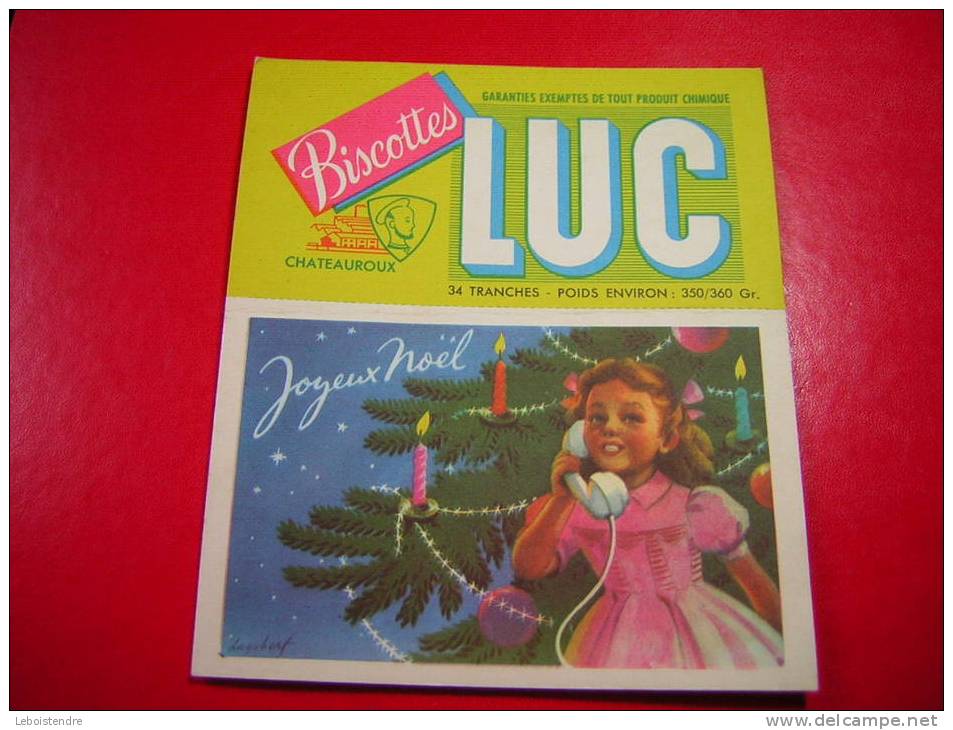 PUB / PUBLICITE  BISCOTTES LUC CHATEAUROUX  AVEC CARTE POSTALE A DECOUPER  JOYEUX NOEL   ILLUSTRATEUR LAGOBERT ?? - Publicidad