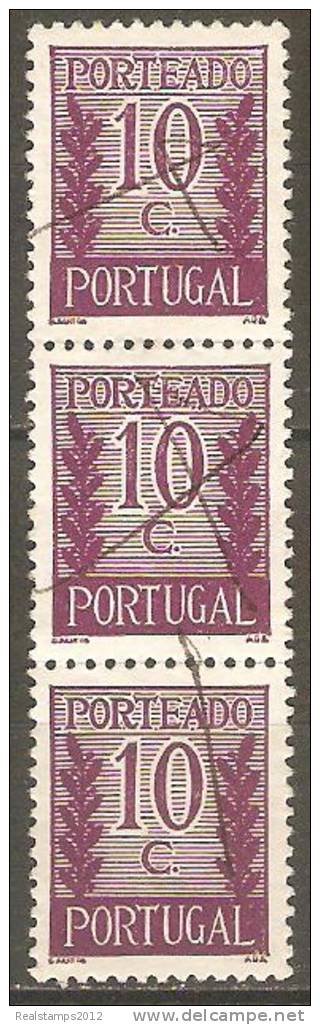 PORTUGAL (PORTEADO) - 1940.  Valor Ladeado De Ramos  10 C.  D. 12 3/4  (TIRA)   (o)  MUNDIFIL  Nº 55a - Usati