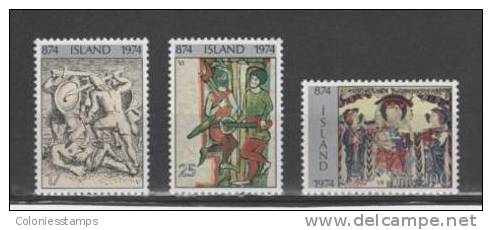 (S0962) ICELAND, 1974 (1100th Anniversary Of The Settlement Of Iceland, 2nd Issue). Complete Set. Mi ## 491-493. MNH** - Ungebraucht