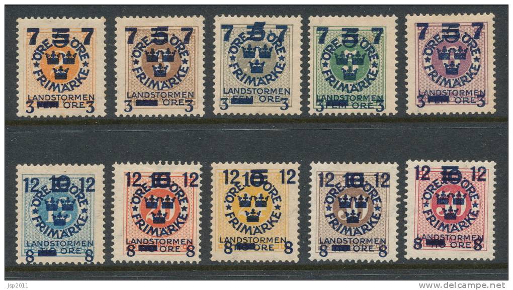 Sweden 1918 Facit # 126-135, Landstorm III,  Very Nice Set Of 10, MH (*), See Scanned Images - Neufs