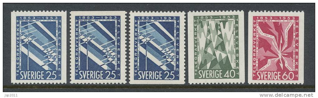 Sweden 1953 Facit # 451-453. Centenary Of The Telegraph Service,  Set Of 5, See Full Description, MH (*)/MNH(**) - Unused Stamps