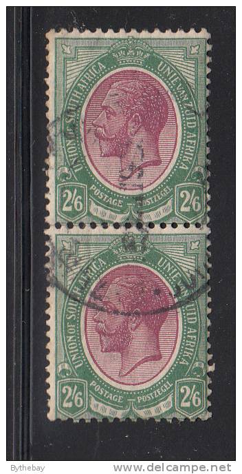South Africa Used Scott #13 2sh6p George V - Vertical Pair With Perf Separation (approx. Halfway Across) - Oblitérés