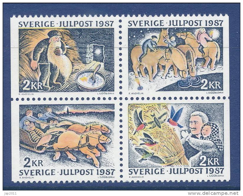 Sweden 1987 Facit # 1474-1477. Christmas Post, Se-tenant Block Of  4 From Booklet H381, MNH (**) - Nuevos