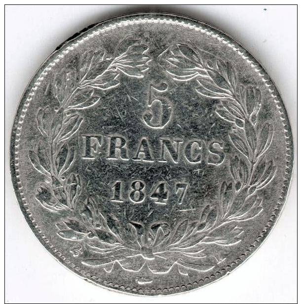 5 Francs Argent , Louis-Philippe Ier 1847 K (second Type), Le I Est Plus éloigné - Andere & Zonder Classificatie