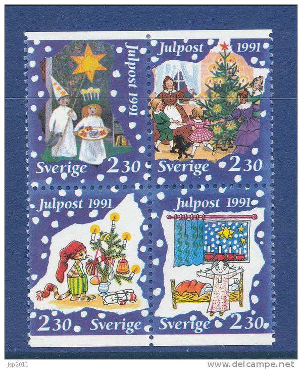 Sweden 1991 Facit # 1712-1715. Christmas Post Se-tenant Block Of 4 From Booklet H421, MNH (**) - Nuevos