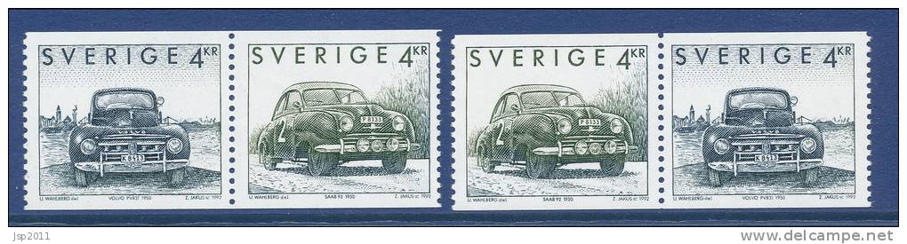 Sweden 1992 Facit # 1759-1760. Swedish Cars, SX1 And SX2 Pairs, MNH (**) - Nuevos