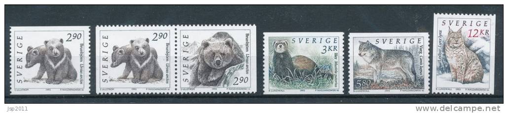 Sweden 1993 Facit # 1773-1777. Wild Animals 2. Set Of 6 Incl.SX Pair, MNH (**) - Nuevos