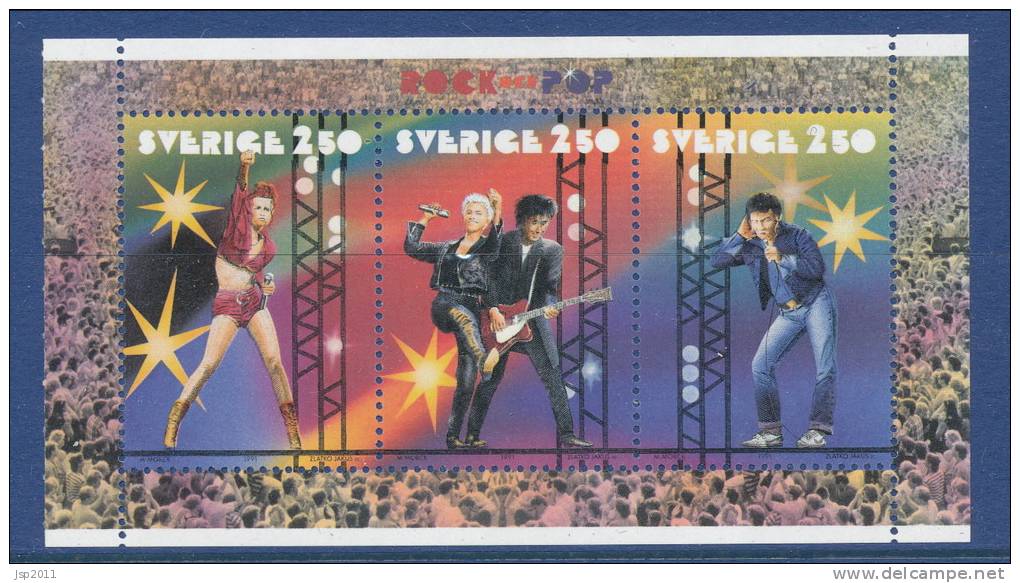 Sweden 1991 Facit # 1702-1704, Rock & Pop. Se-tenant Pane From Booklet H418, MNH (**) - Nuevos