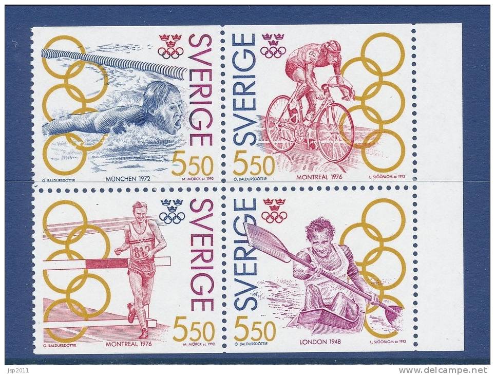 Sweden 1992 Facit # 1738-1741, Olympic Gold III. Se-tenant Block Of 4 From Booklet H427, MNH (**) - Nuevos