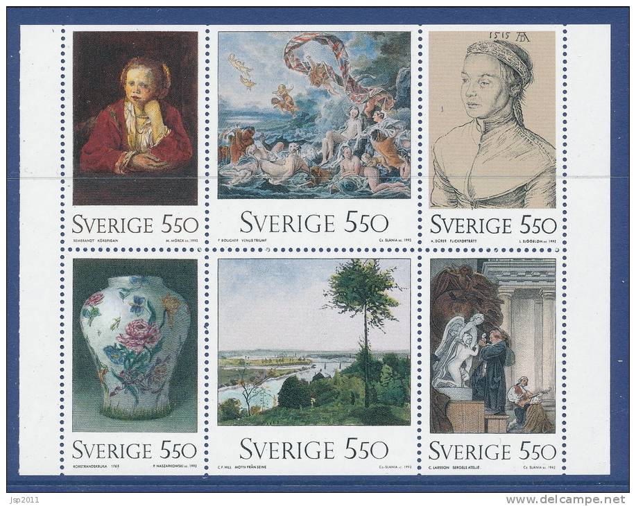 Sweden 1992 Facit # 1749-1754, 200th Anniv. Of The National Museum. Se-tenant Pane From Booklet H429, MNH (**) - Nuevos