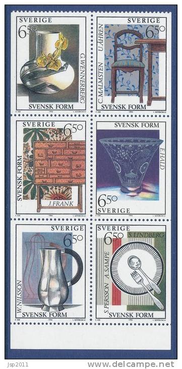 Sweden 1994 Facit # 1847-1852, Swedish Design. Se-tenant Pane From Booklet H448, MNH (**) - Nuevos