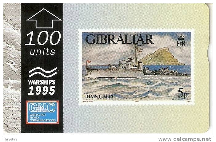 Nº 40 TARJETA DE GIBRALTAR DE UN SELLO CON UN BARCO 100 UNITS  NUEVO-MINT (STAMP-SHIP) - Gibraltar